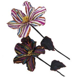 Katherine's Collection Stripe Fabric Glittered Flower 27" Stems Set of 2